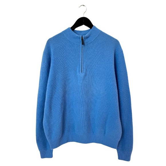 Alashan Cashmere Men's Medium Waffle-Knit Quarter-Zip Pullover Sweater Blue - Picture 1 of 8
